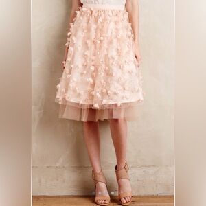 Anthropologie Eva Franco Blush Floral A-Line Tulle Skirt - 0